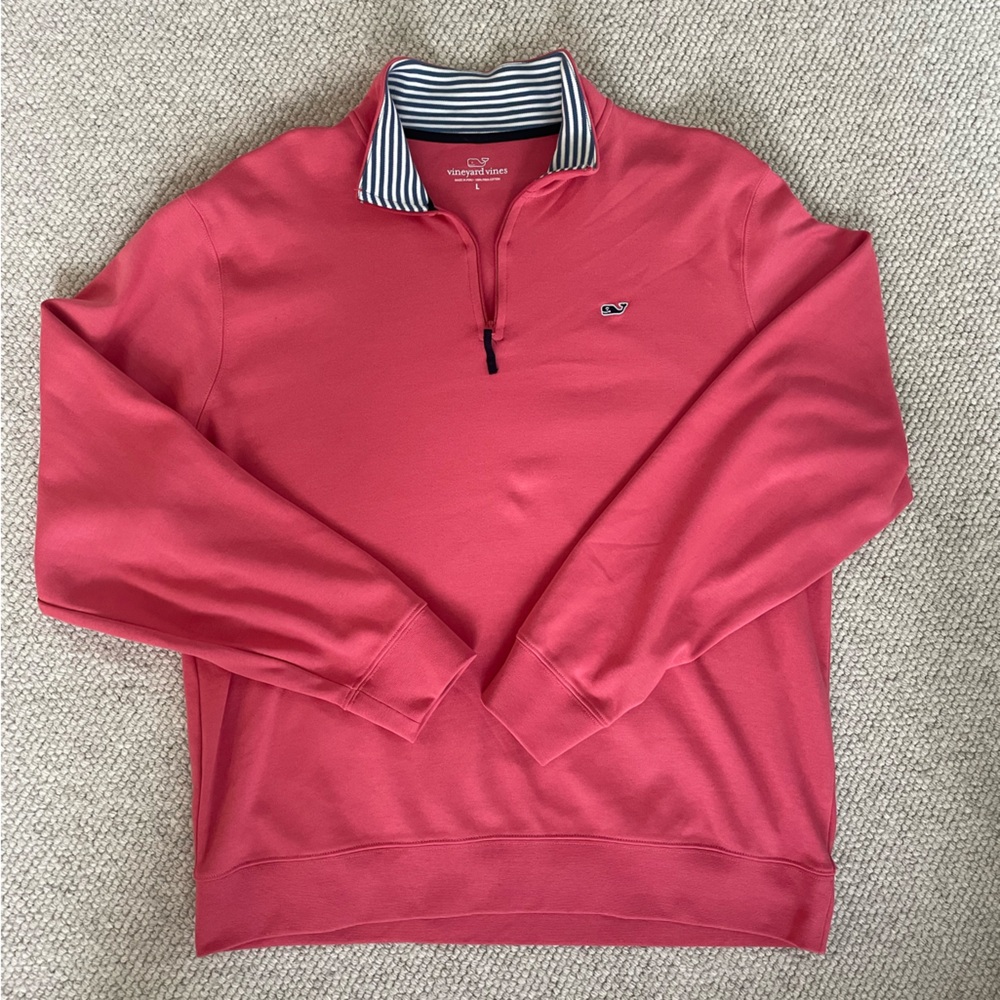 Vineyard Vines Coral Pullover with Striped Collar